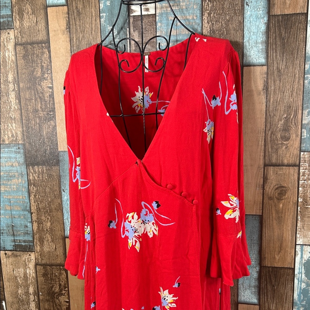 Free people  Red Floral Long Sleeve Dress - Picture 3 of 16